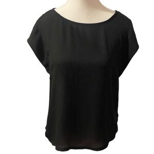 Harlowe & Graham Short Sleeve Blouse Black Sheer Top Contrast Back Zipper Small
